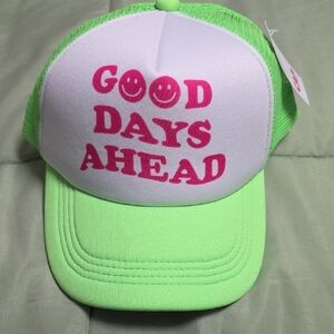 Neon Green & White 'Good Days Ahead' Trucker Hat - Pink Print